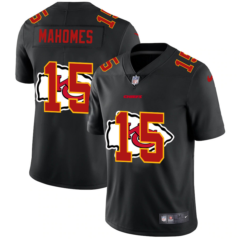Men's Kansas City Chiefs #15 Patrick Mahomes Black NFL Shadow Logo Limited Stitched Jersey